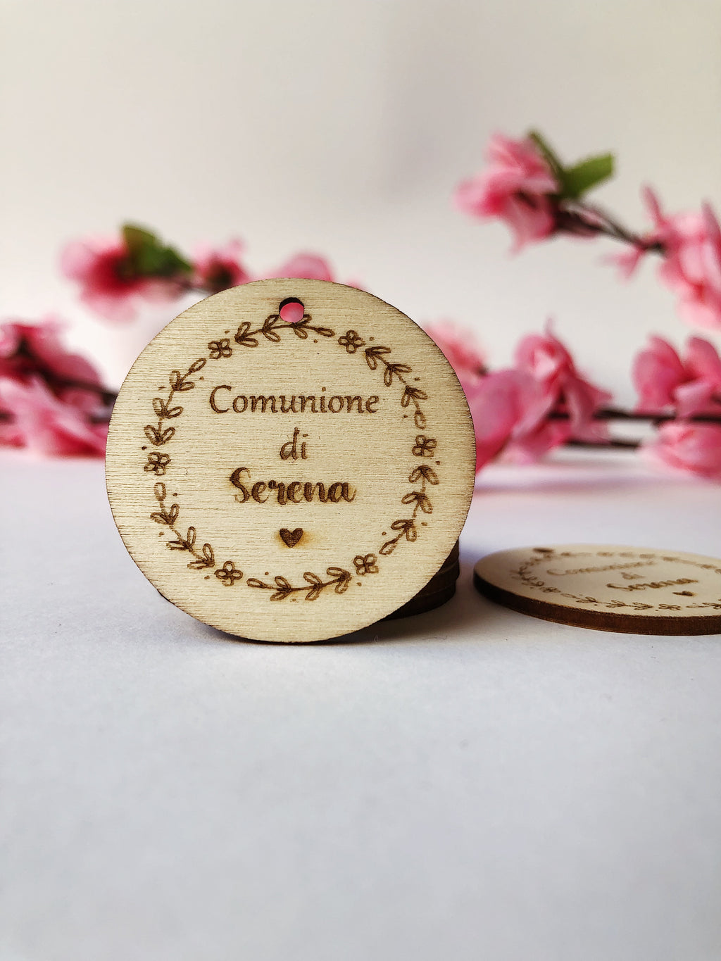 Tag in legno per battesimo, comunione e cresima
